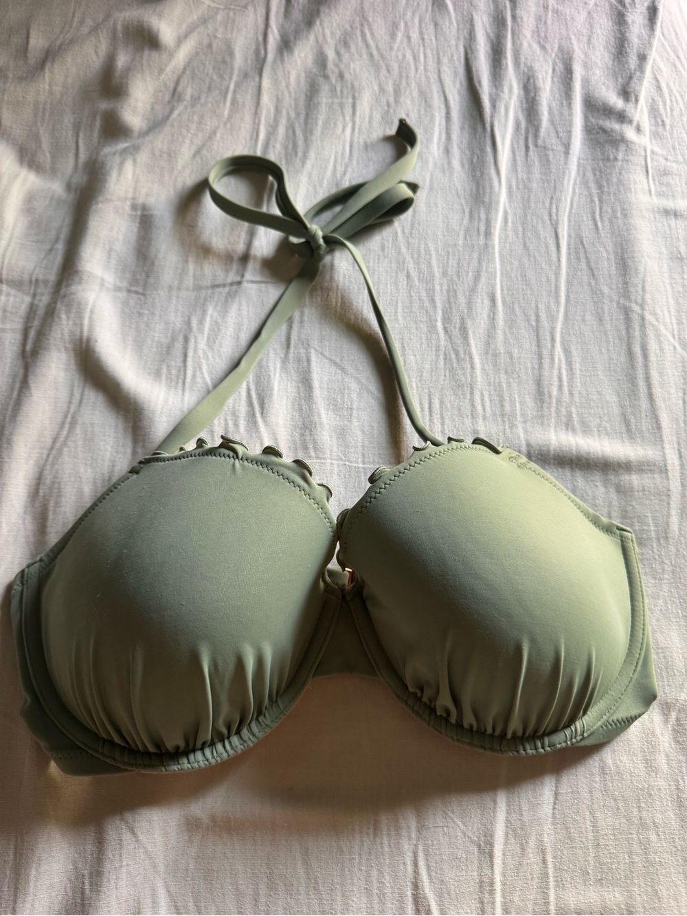 Shade & Shore olive green cup halter top bikini top 36D